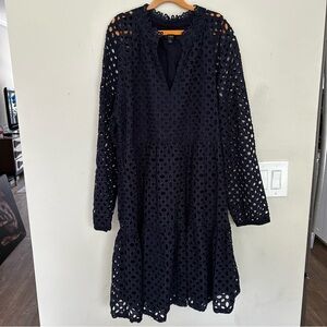 J.Crew Tiered Popover Dress in Embroidered Eyelet in dark blue. Size Large.
